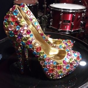 Multicolor Rhinestone Platform Heels Size 8